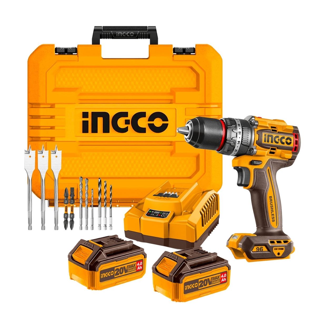 INGCO TOOLS - Taladro Percutor 96Nm Incluye 2 Baterias 4ah y Cargador Ingco