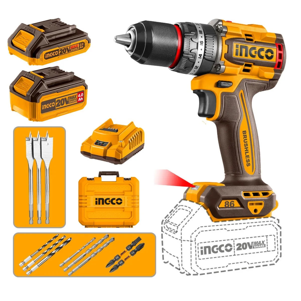 INGCO TOOLS - Taladro percutor 86 nm incluye baterias y cargador Ingco