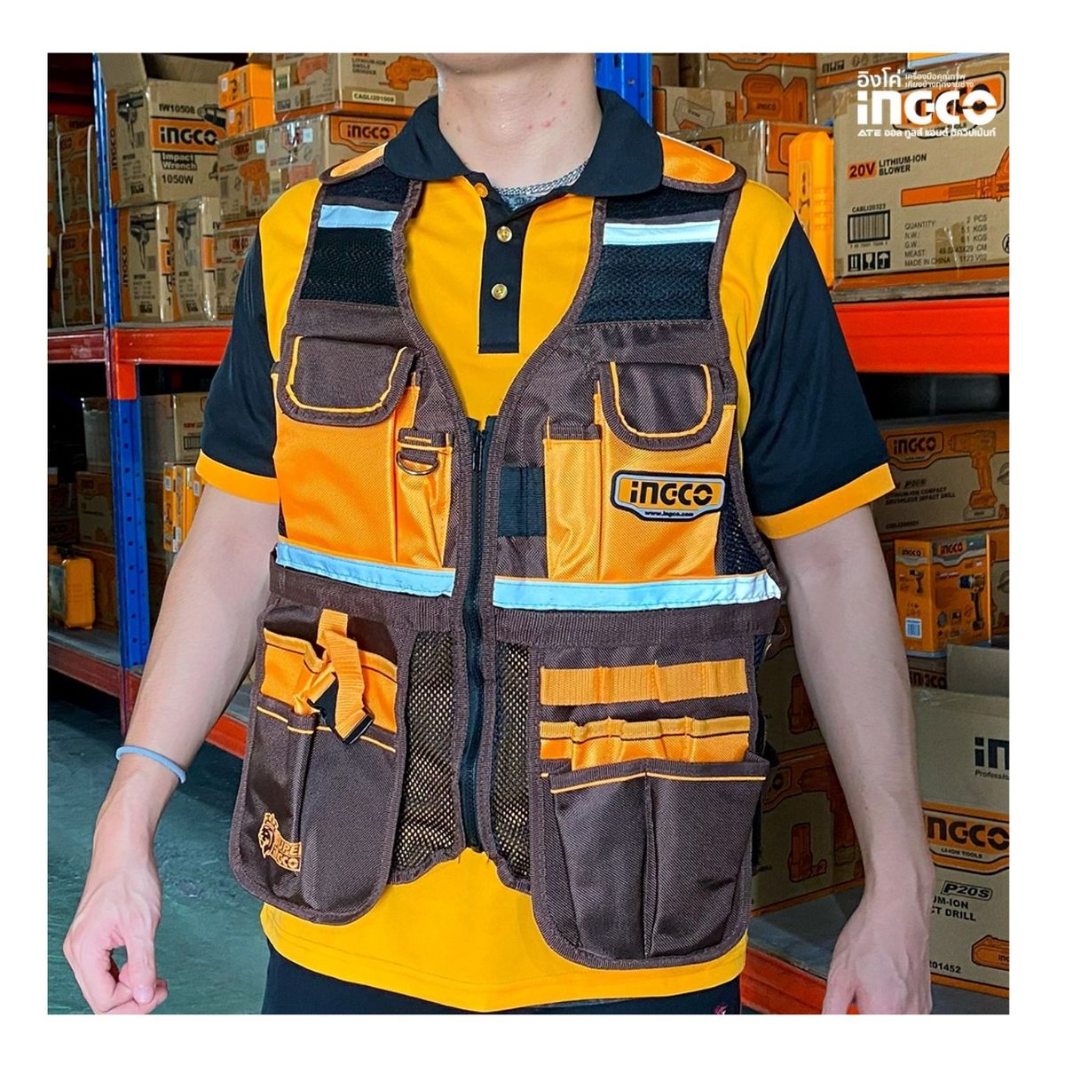 INGCO TOOLS - Kit 4 Porta Herramientas Ingco Chaleco + Mochila + Bolso + Cinturón