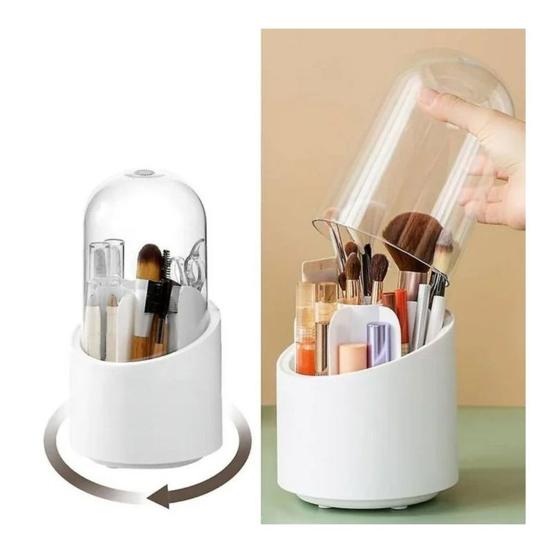 GENERICO - Organizador Protector De Maquillaje Porta Brochas Giratorio Rosado