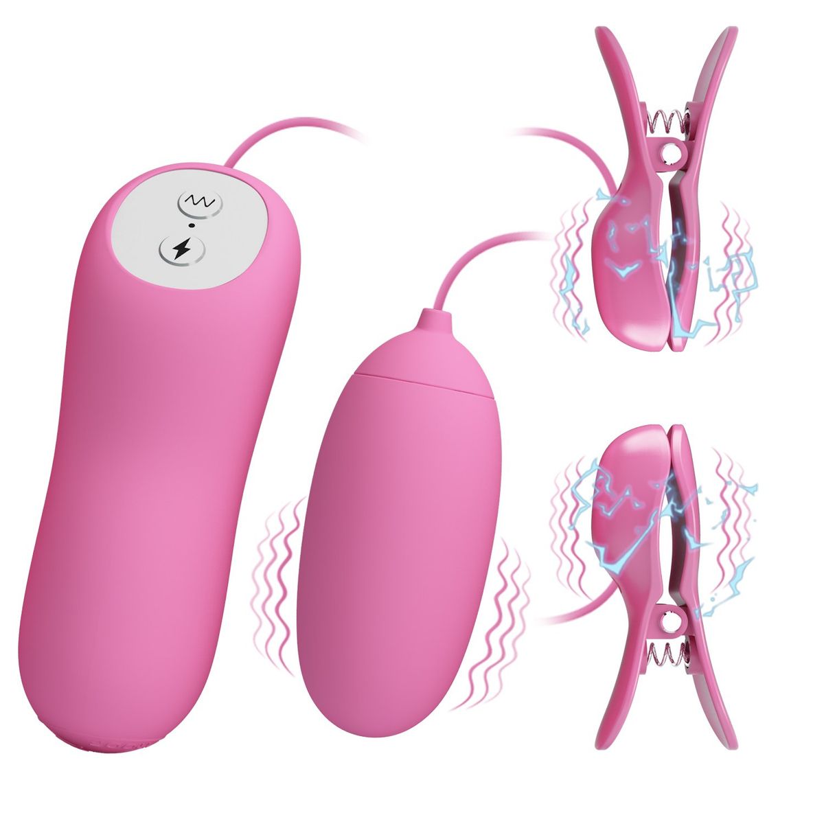 PRETTY LOVE - Vibrador Estimulado Pezones Pinza Electroestimulación + Huevo Vibrador