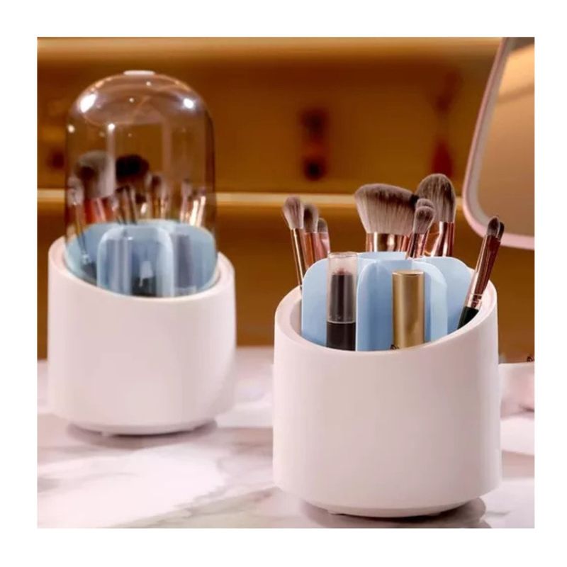 GENERICO - Organizador Protector De Maquillaje Porta Brochas Giratorio Celeste