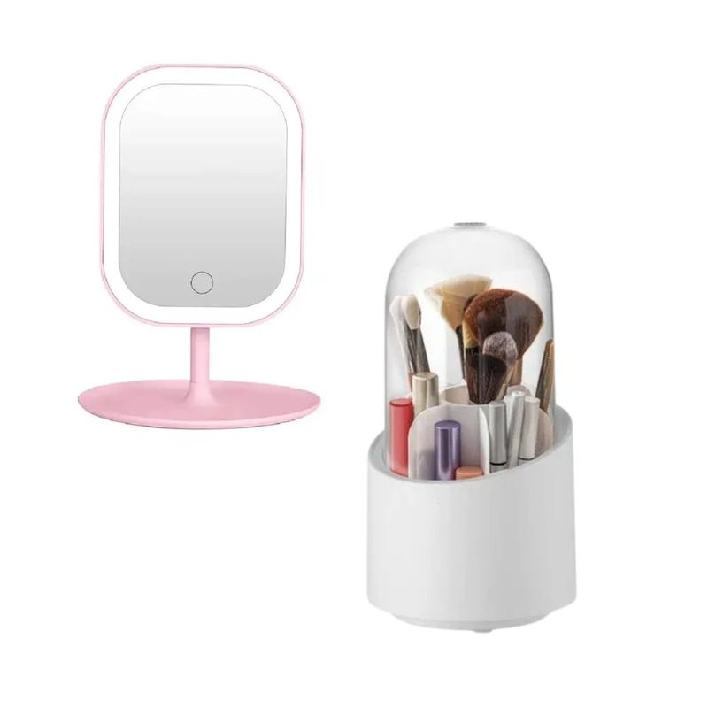 GENERICO - Pack De Belleza Porta Brochas + Espejo Led
