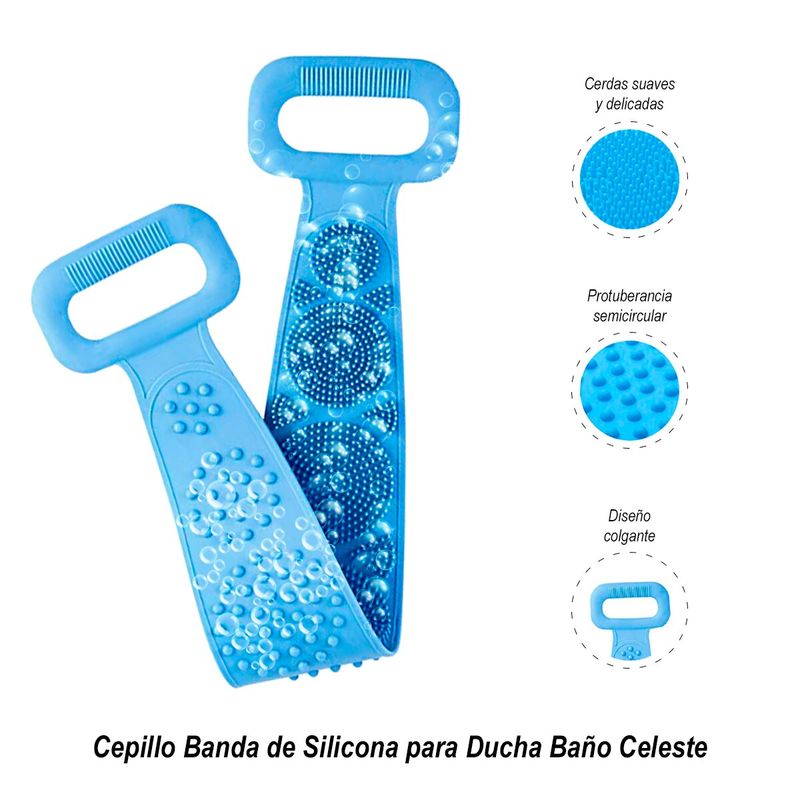 GENERICO - Cepillo Banda de Silicona para Ducha Baño  Celeste