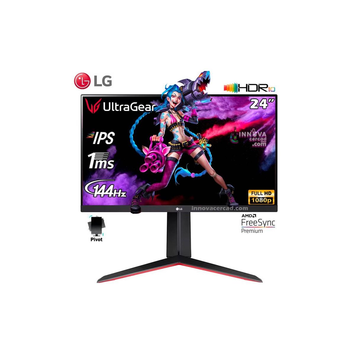 LG - Monitor LG UltraGear 24GN65R-B 23.8 , Full HD, IPS, 144 Hz, 1ms PIVOT