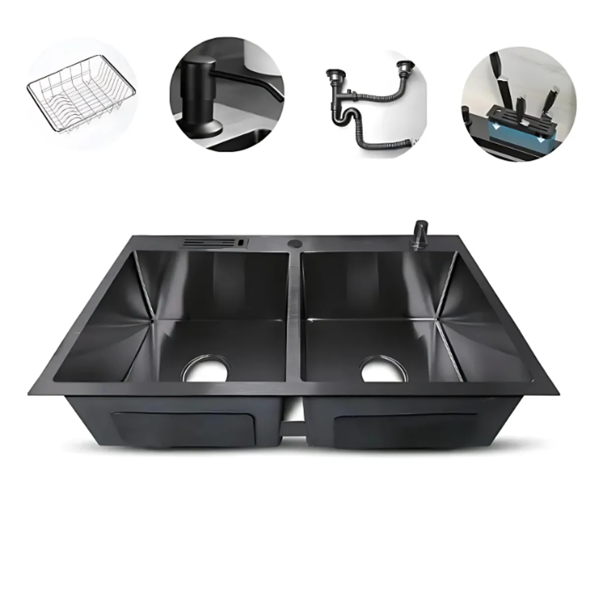 FRATELLI - LAVADERO DE COCINA ACERO DOBLE POZA NEGRO PRM-8448B