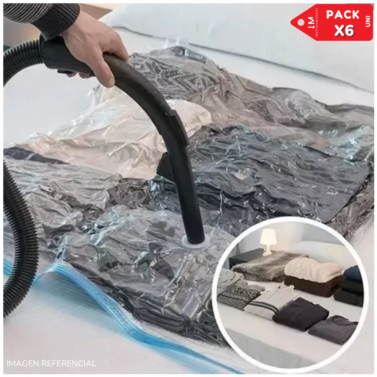 INSPIRA MARKET - Bolsas al vacío compresoras de ropa 70x110 cm Packx6