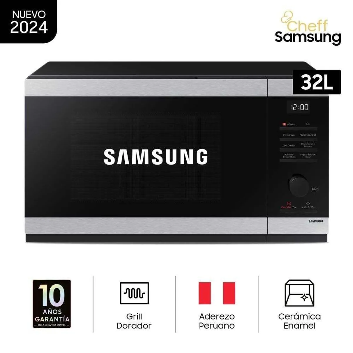 SAMSUNG - Horno Microondas 32 litros Acero Inox Samsung MG32DG4524ATPE