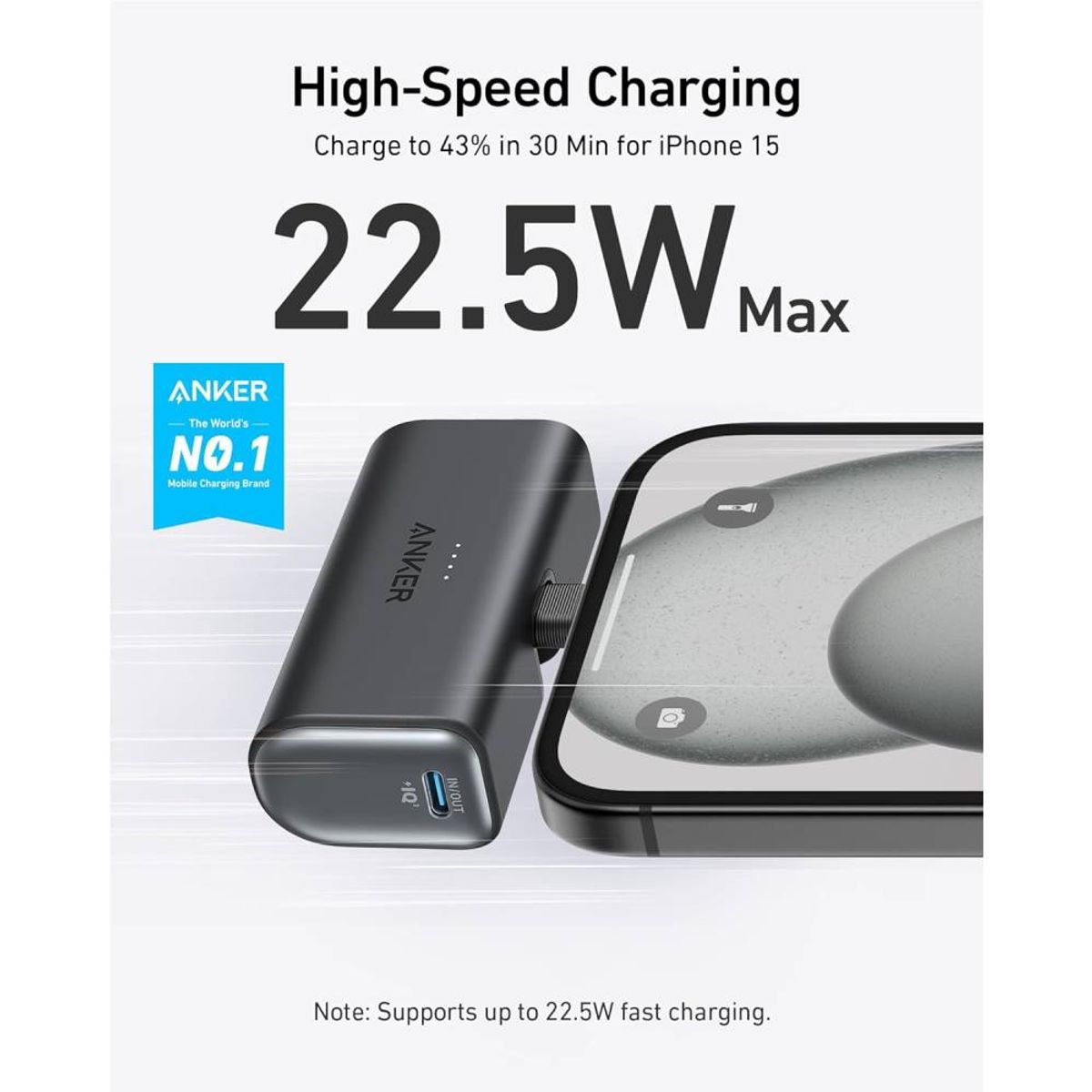 ANKER - Power Bank Anker A1653 5000mAh Carga Rápida 225W con USB-C Integrado