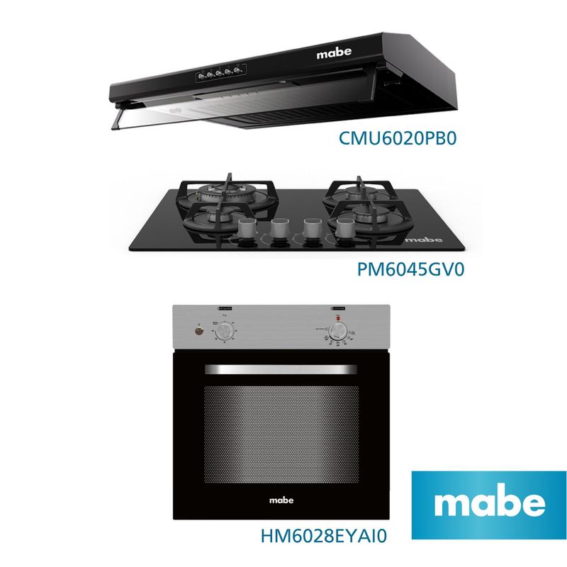 MABE - Combo Campana + Encimera + Horno 60cm Mabe CMU6020PB0PM6045GV0HM6028EYAI0