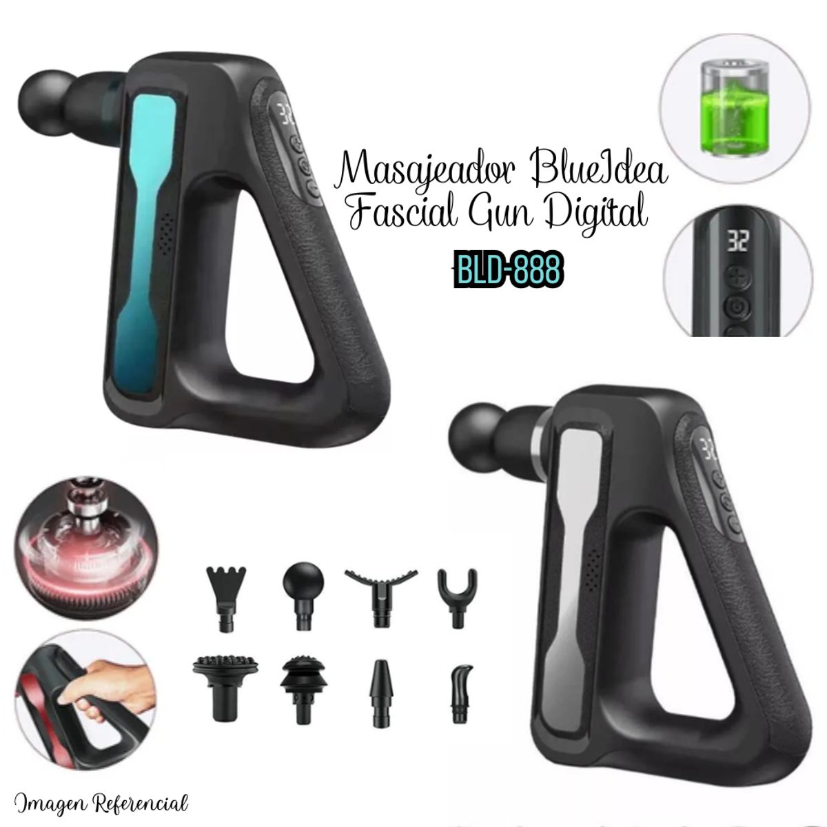 GENERICO - Masajeador BlueIdea Fascial Gun Digital BLD-888