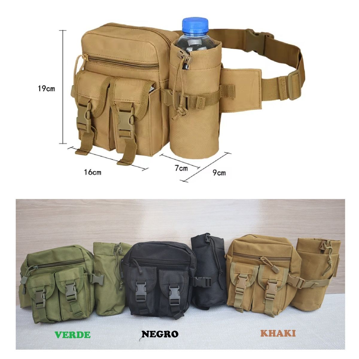 GENERICO - Canguro Táctico Grande con correa - Color Negro