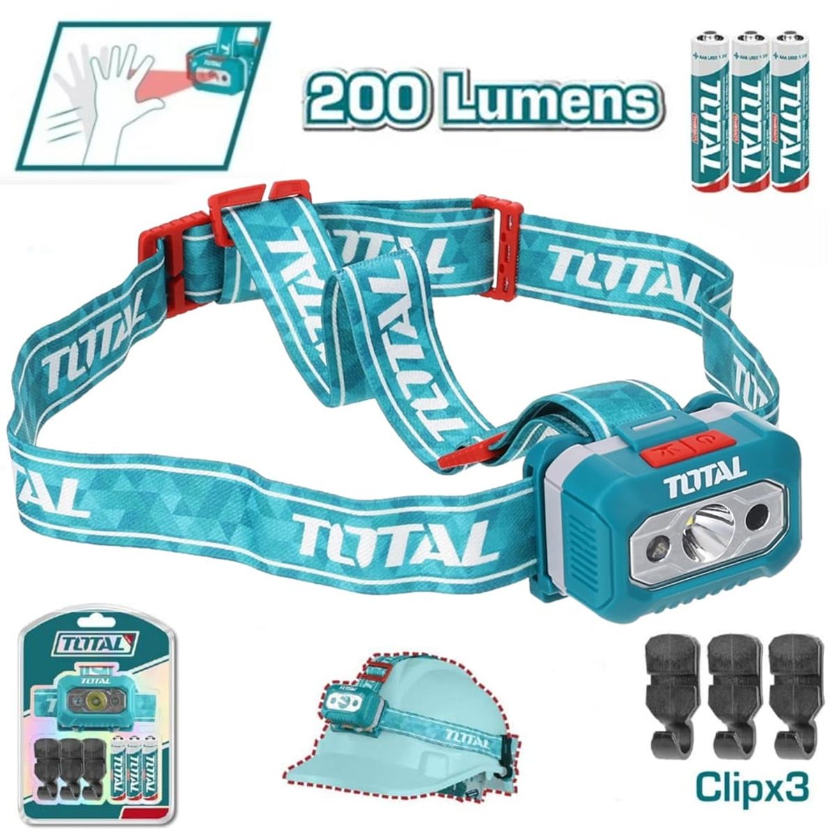TOTAL TOOLS - Linterna frontal 200 Lumenes TOTAL 3W sensor movimiento led