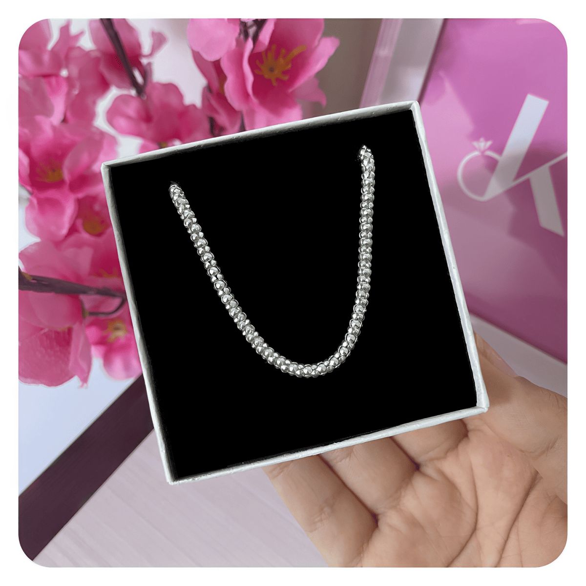 KARMY - Cadena Mujer Collar Popcorn Regalo Mamá Joya Plata 925