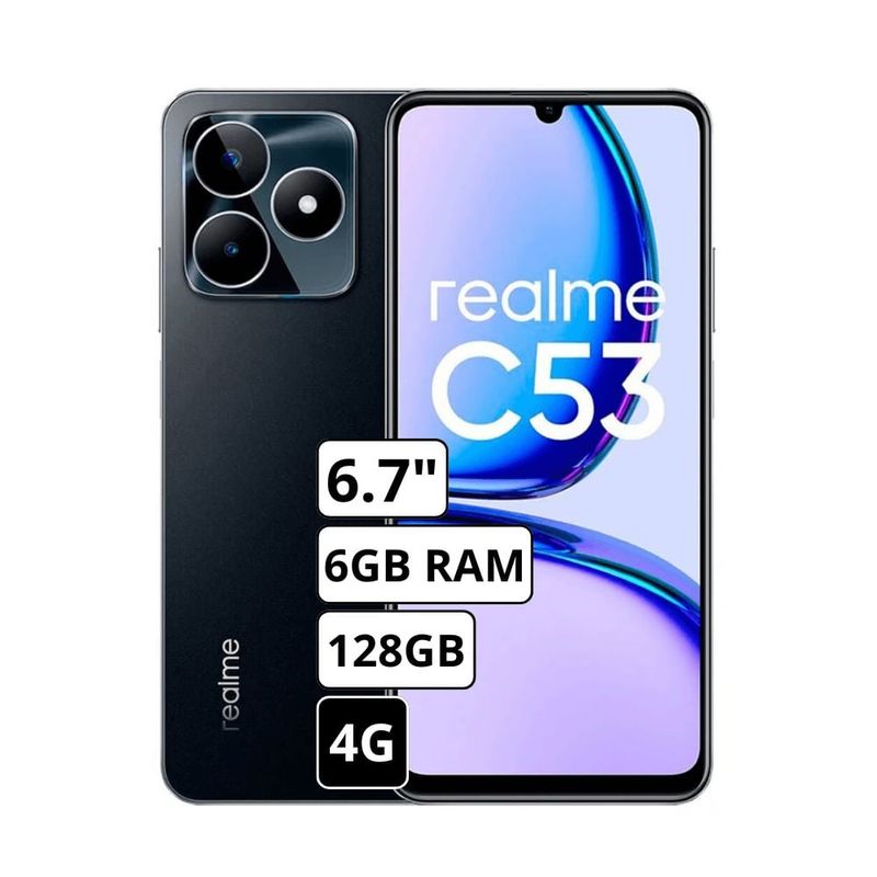 REALME - Celular Realme C53 4G 6GB RAM 128GB Cámara Principal 50MP + 3MP frontal 8MP 6.74"   Pulg - Negro