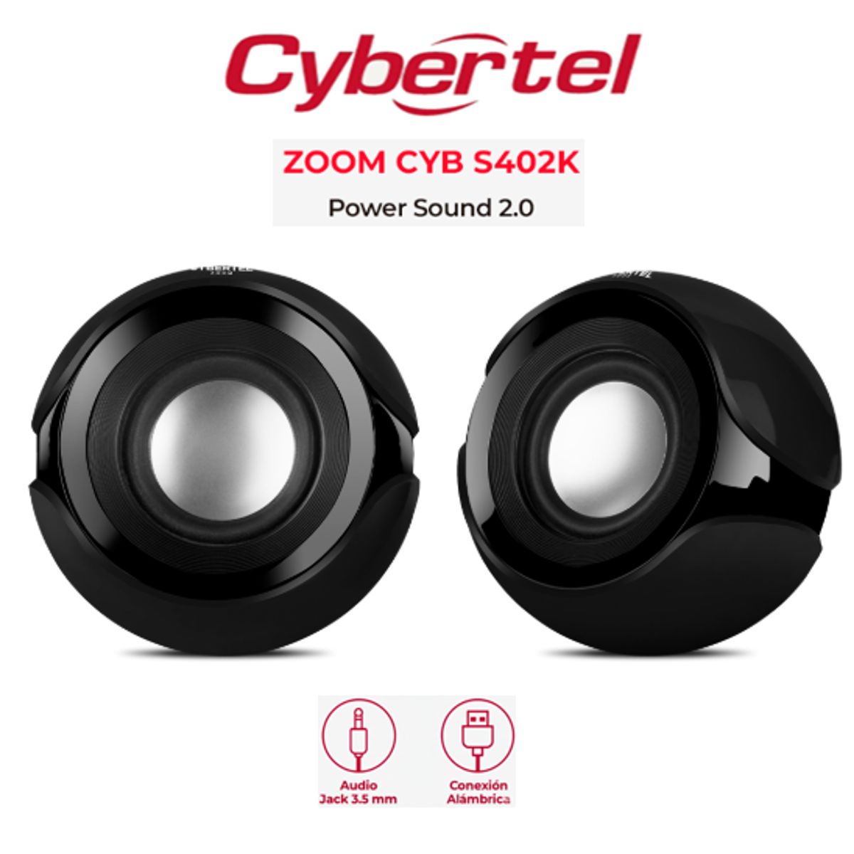 CYBERTEL - Parlante ZOOM 2 BLACK CYB S402k 2.0 USB 2  RMS:10W CYBERTEL