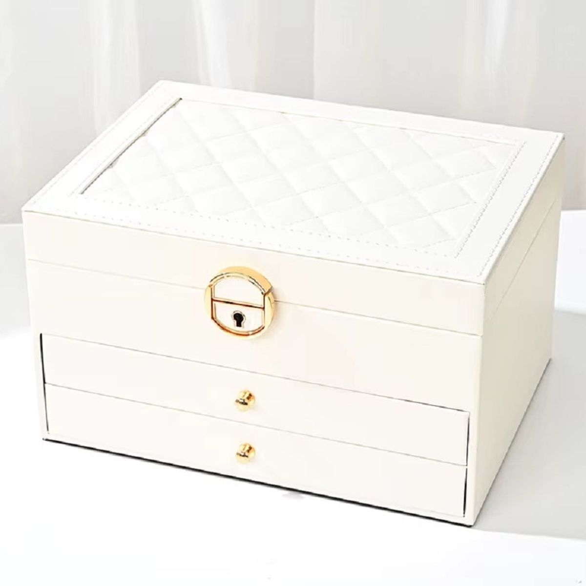 GENERICO - JOYERO COFRE ORGANIZADOR DE JOYAS 3 NIVELES BLANCO