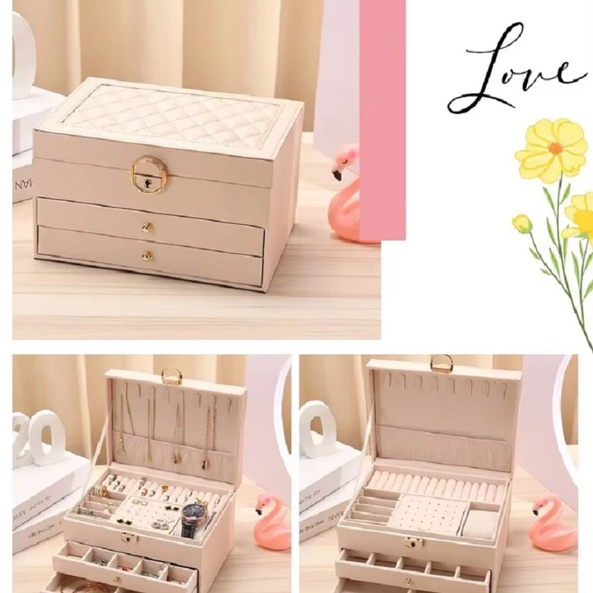 GENERICO - JOYERO COFRE ORGANIZADOR DE JOYAS 3 NIVELES BLANCO