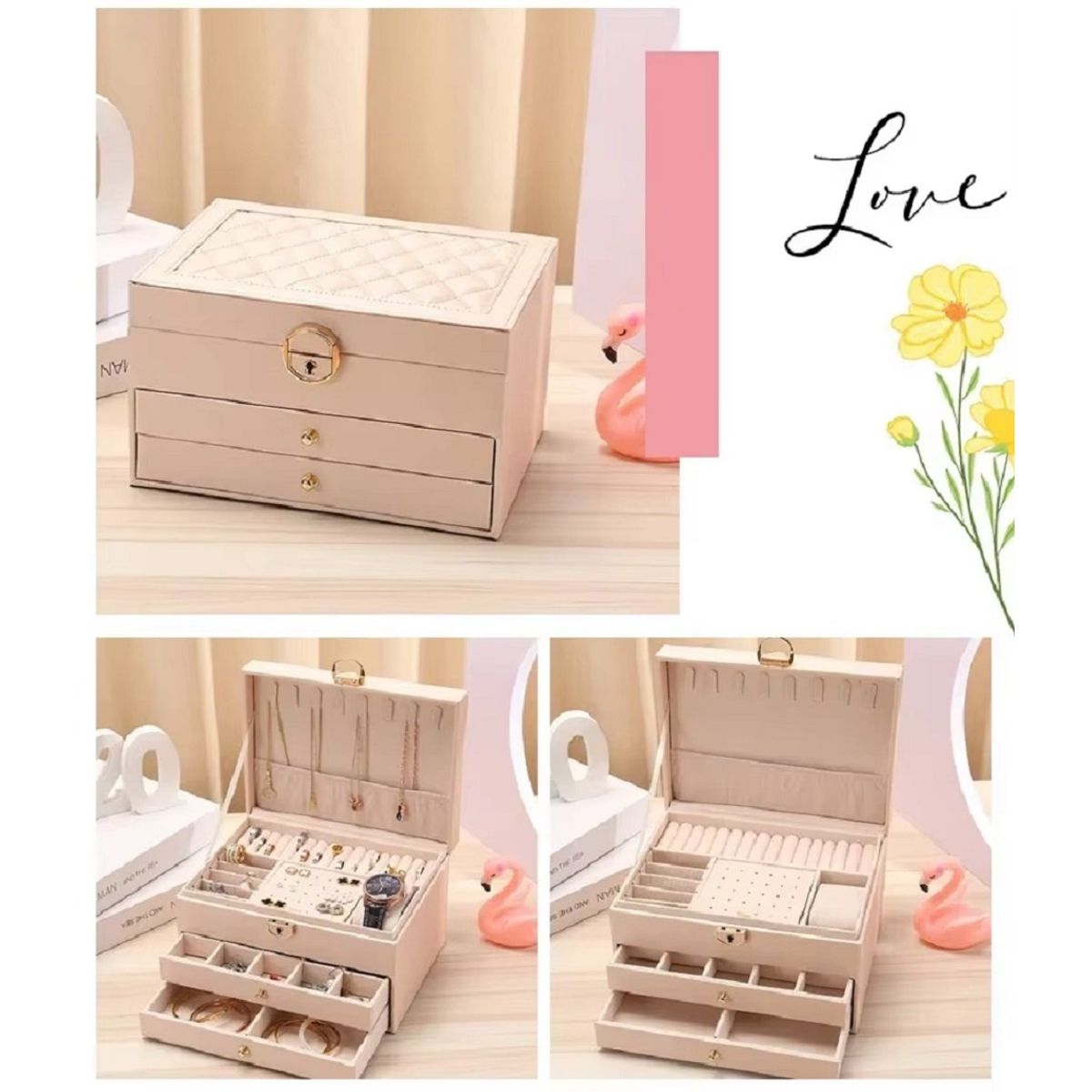 GENERICO - JOYERO COFRE ORGANIZADOR DE JOYAS 3 NIVELES BLANCO