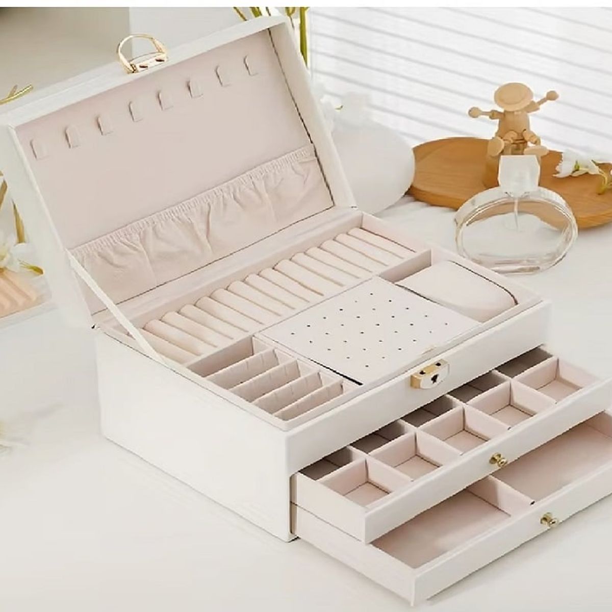 GENERICO - JOYERO COFRE ORGANIZADOR DE JOYAS 3 NIVELES BLANCO