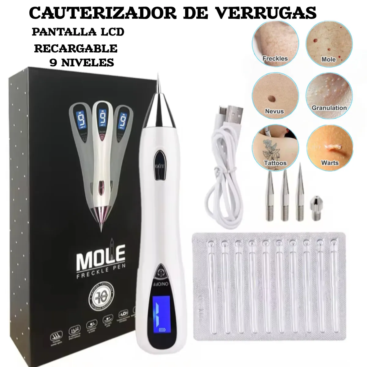 GENERICO - Eliminación de VERRUGAS + LUNARES  Cauterizador plasma RECARGABLE