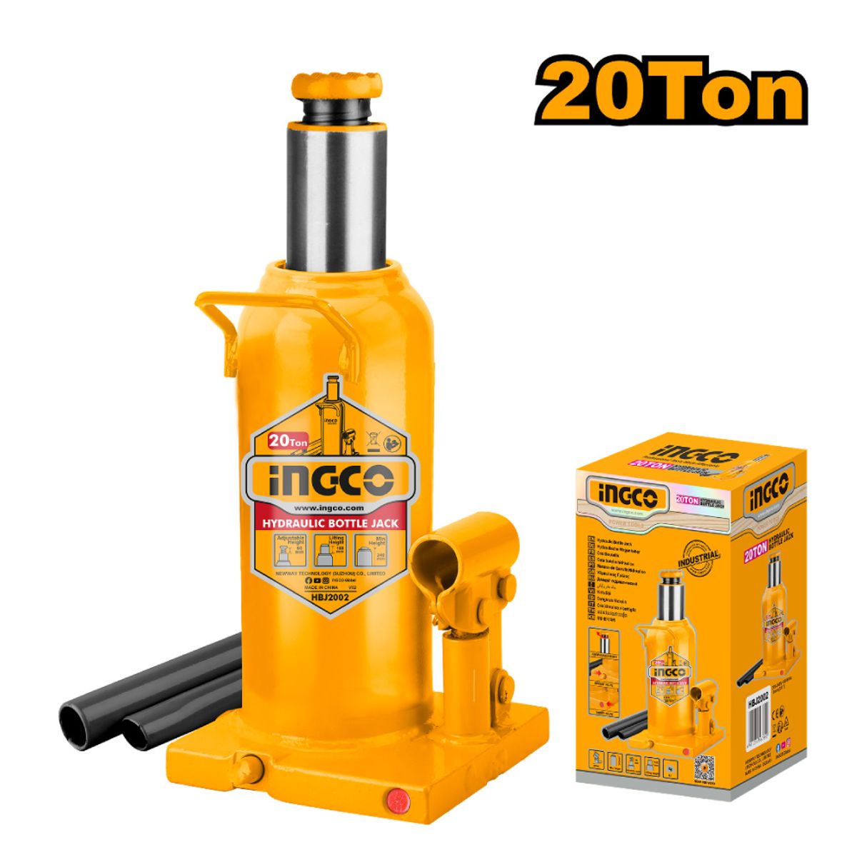 INGCO TOOLS - GATA HIDRÁULICA TIPO BOTELLA 20 TONELADAS INGCO HBJ2002