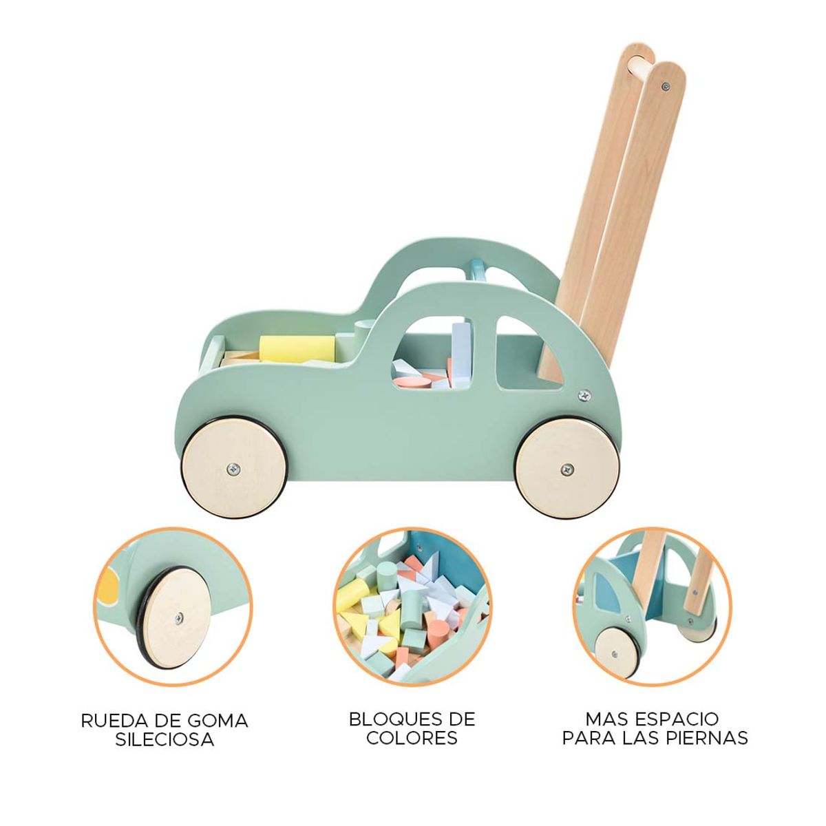 GULI GULI - ANDADOR DE MADERA CARRITO CON BLOQUES PARA BEBES