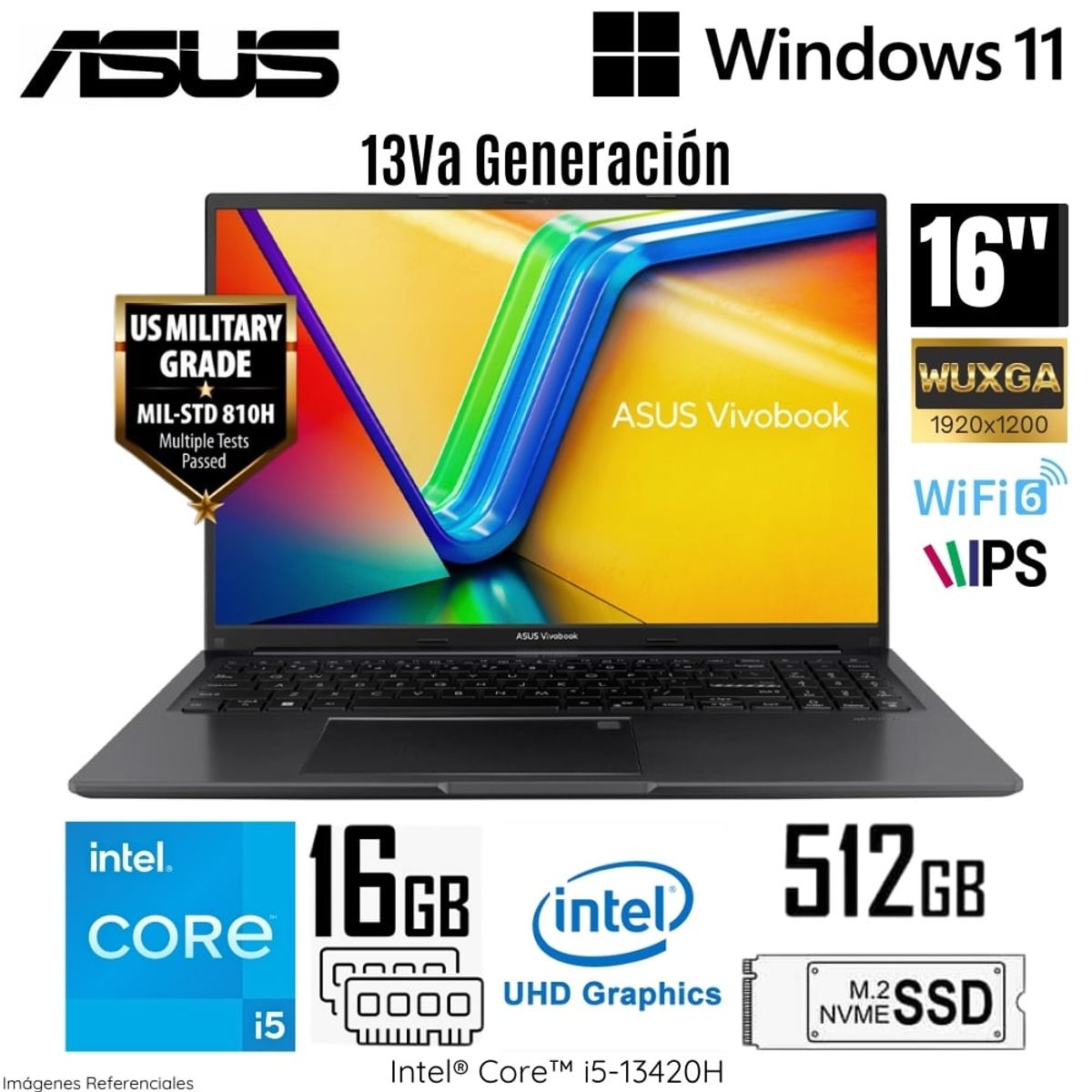 ASUS - Laptop Asus VivaBook X1605VA-MB1234 Intel Core i5-13420H 16GB RAM 512GB SSD 16"  WUXGA IPS