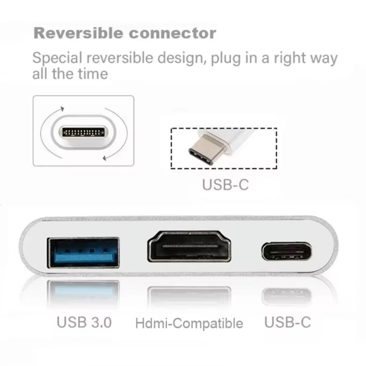 GENERICO - ADAPTADOR HUB TIPO C 3 en 1 a HDMI 4K, PUERTO USB Y CONECTOR TIPO C