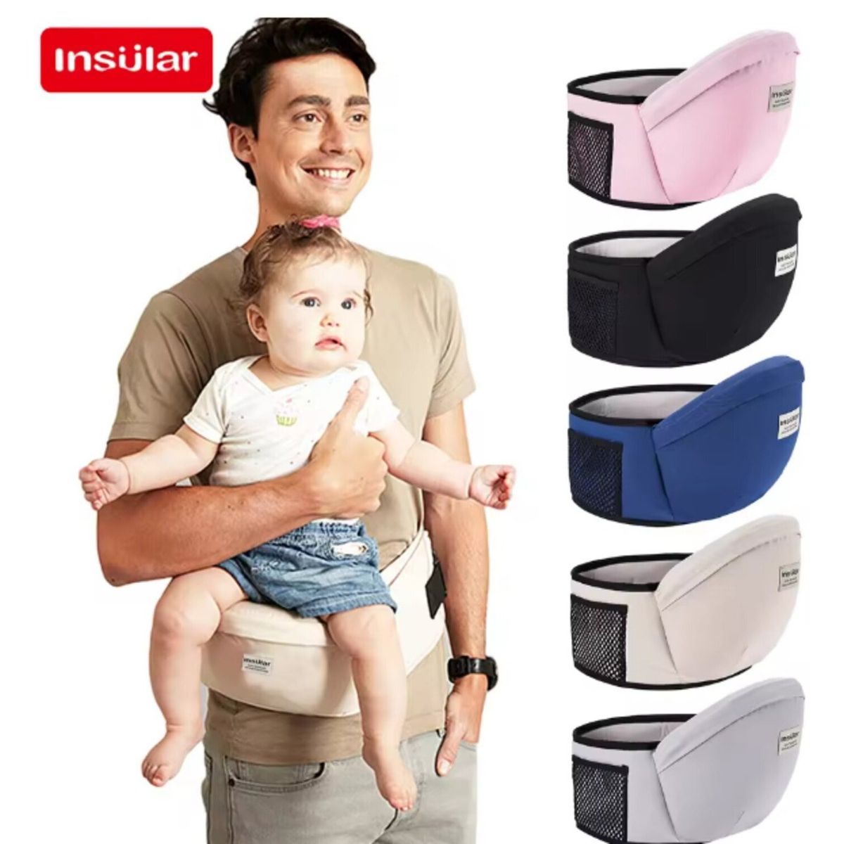 GENERICO - PORTABEBE COLOR GRIS ASIENTO DE CADERA PARA BEBES