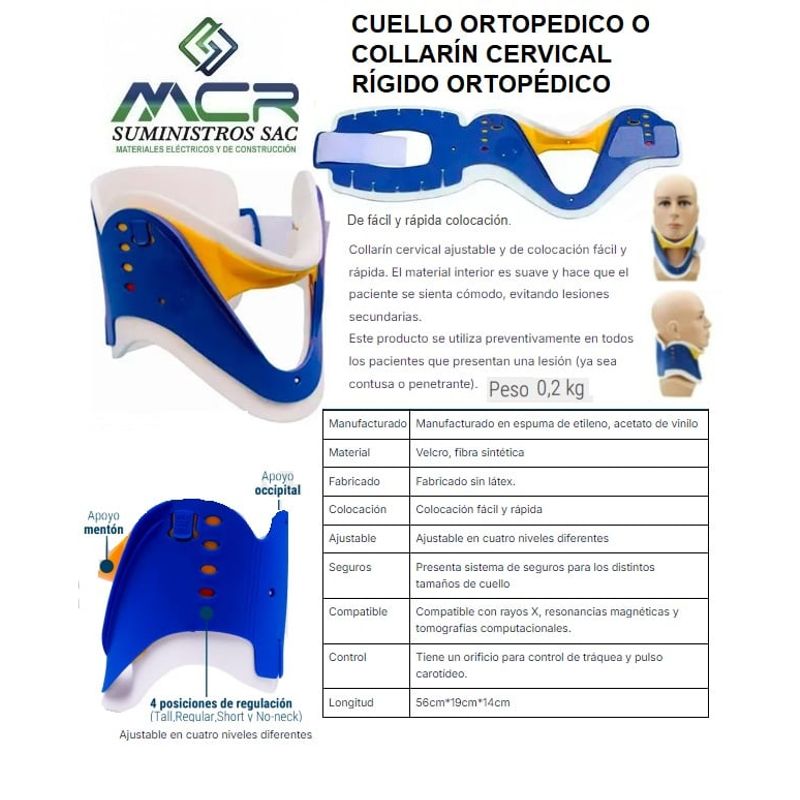 GENERICO - CUELLO ORTOPEDICO CERVICAL RÍGIDO O COLLARIN DE RESCATE RIGIDO