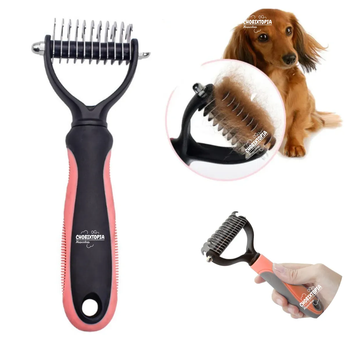 GENERICO - PEINE DESMOTADOR PARA PERROS Y GATOS ROSA SALMON CHICO