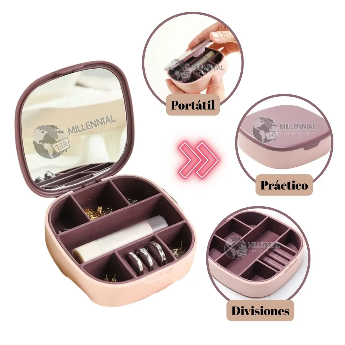 GENERICO - Joyero con Espejo Portátil Regalo para Mujer