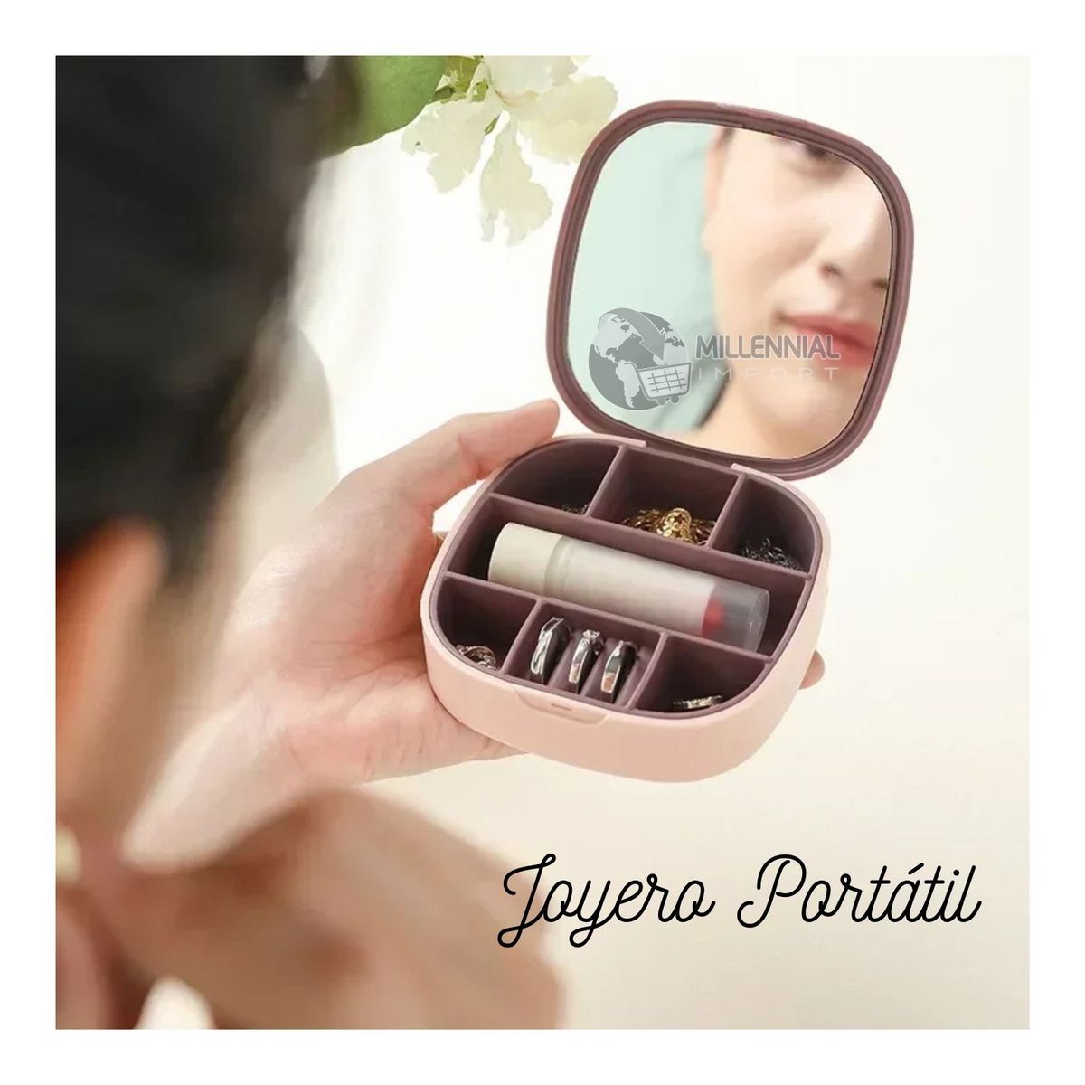 GENERICO - Joyero Organizador con Espejo Portátil y Elegante para Mujer