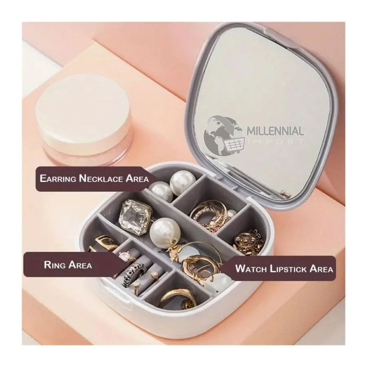 GENERICO - Joyero con Espejo Organizador Portátil Elegante para Mujer