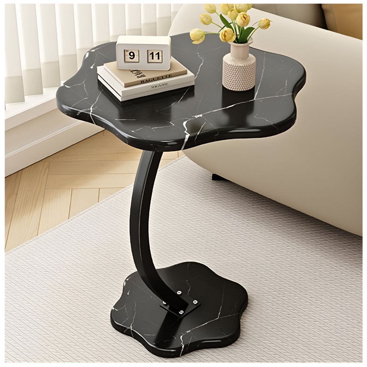 MINARI - Mesa Auxiliar Elegante y Moderna Diseño Flor en Forma de C NG MC6