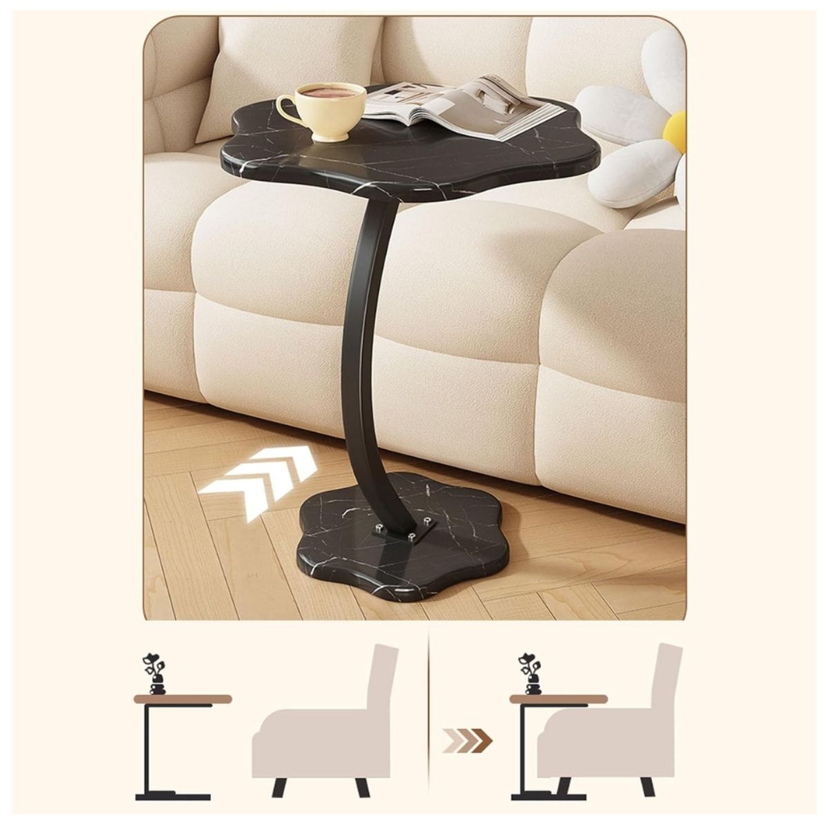 MINARI - Mesa Auxiliar Elegante y Moderna Diseño Flor en Forma de C NG MC6