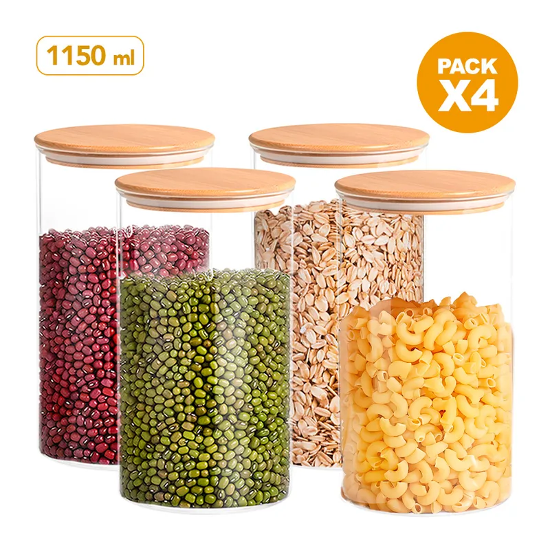 KELLER - Pack x4 Frasco Hermético Táper de Cocina 1150 ML Circular H65