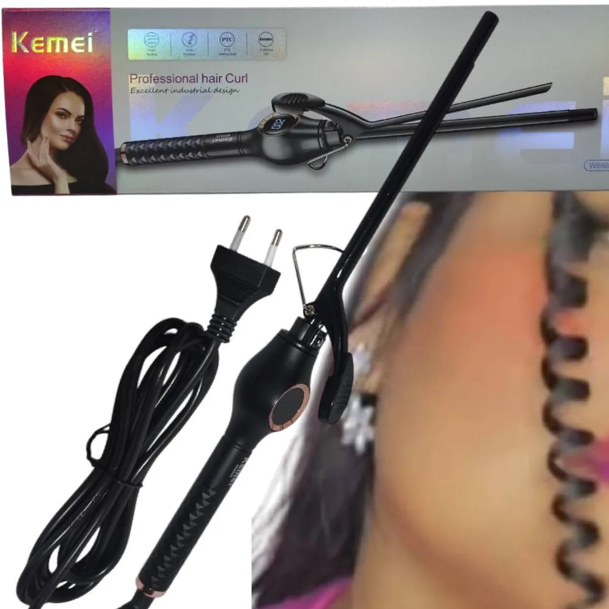 KEMEI - Rizador de un  Cilindro  para el Cabello modelo delgado KEMEI