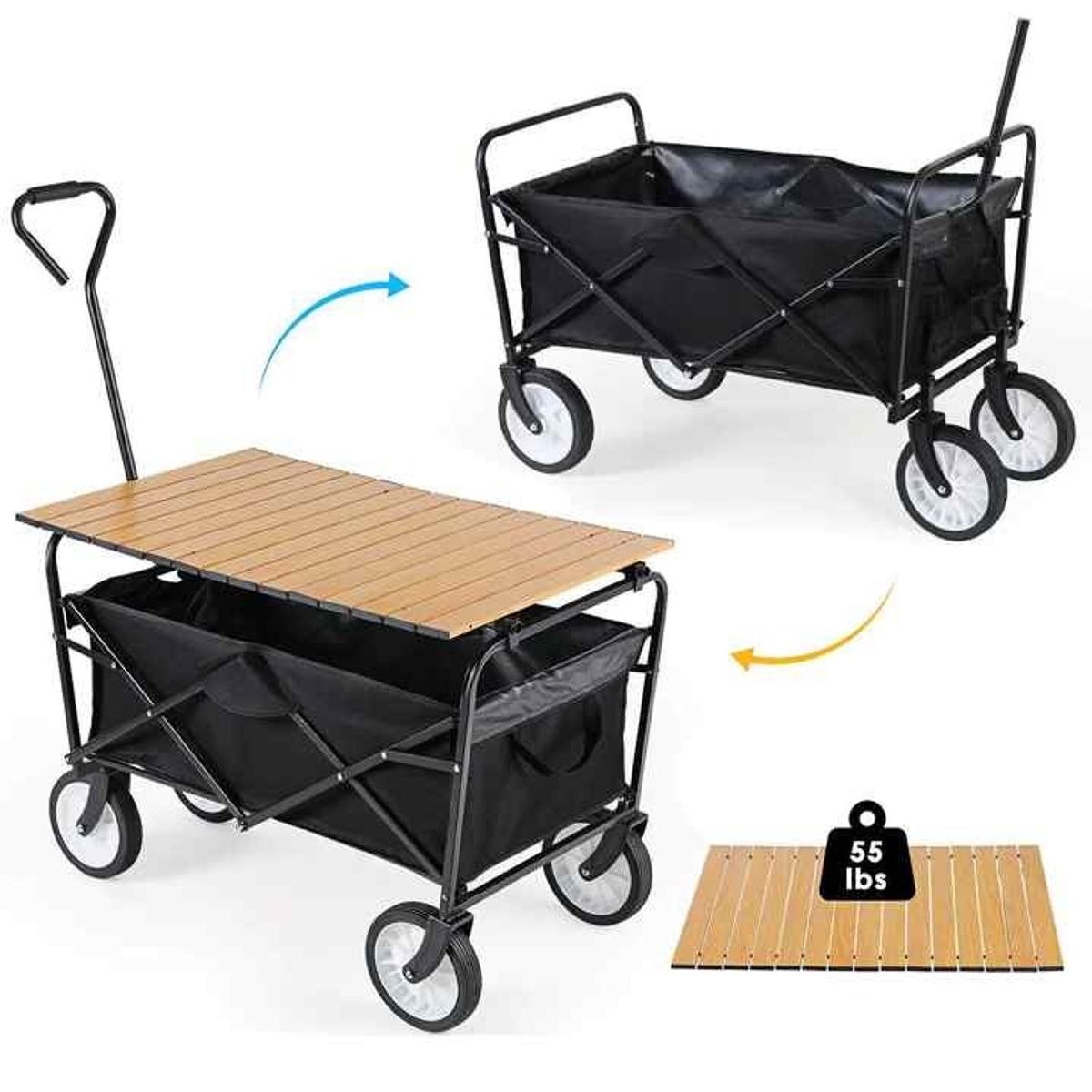 GENERICO - Carro plegable para campamento playa camping con mesa uso versatil 90 cm x 53 cm x (75-98cm)