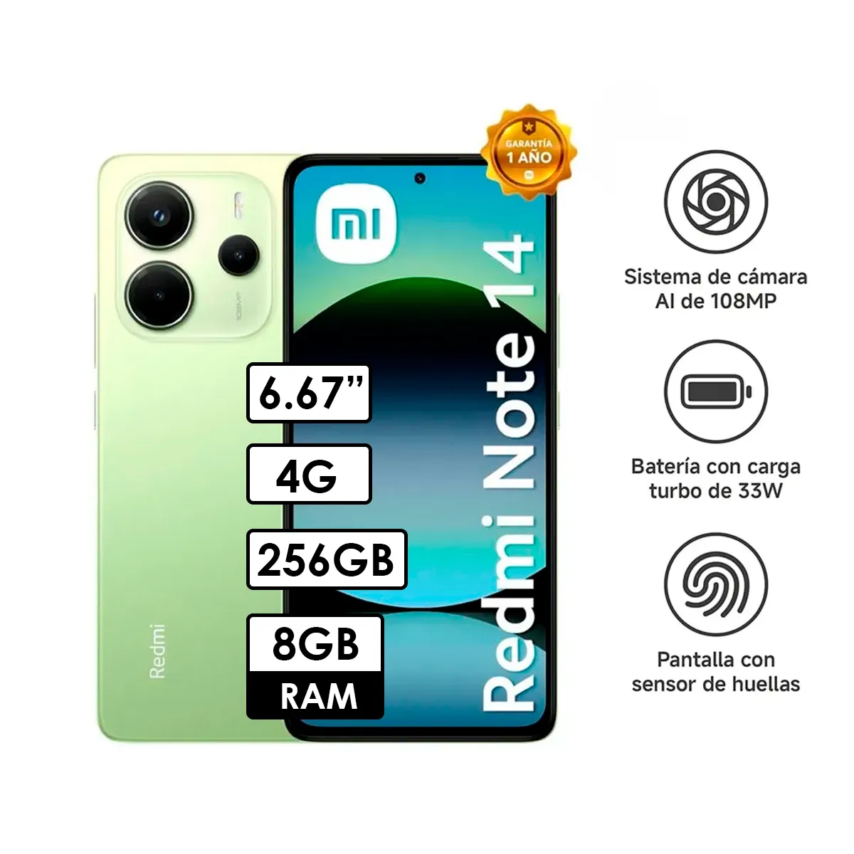 REDMI - Celular Redmi Note 14 4G 8GB RAM/ 256GB VERDE