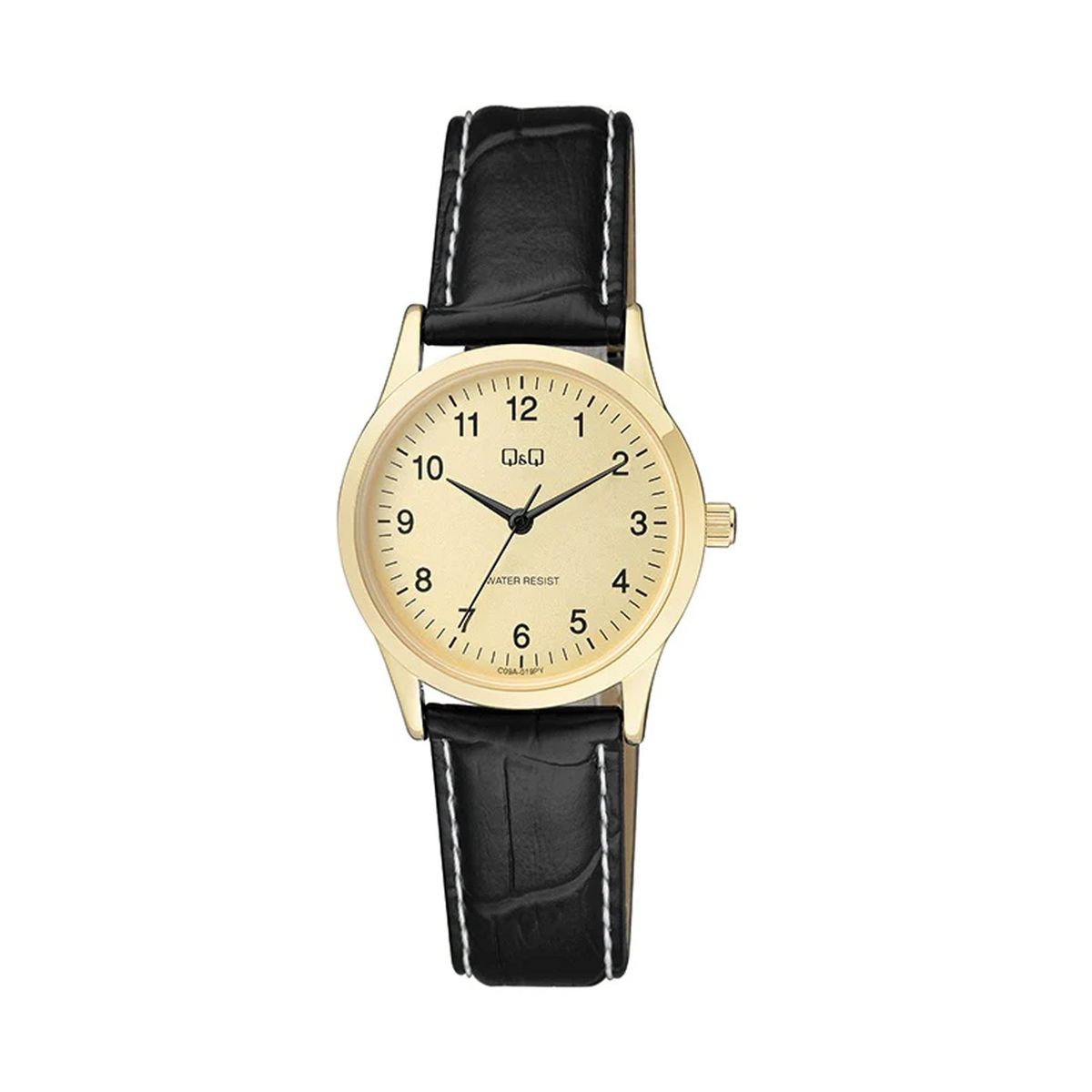 Q&Q - Reloj QQ de Cuero Negro con Dorado para Mujer resistente al agua