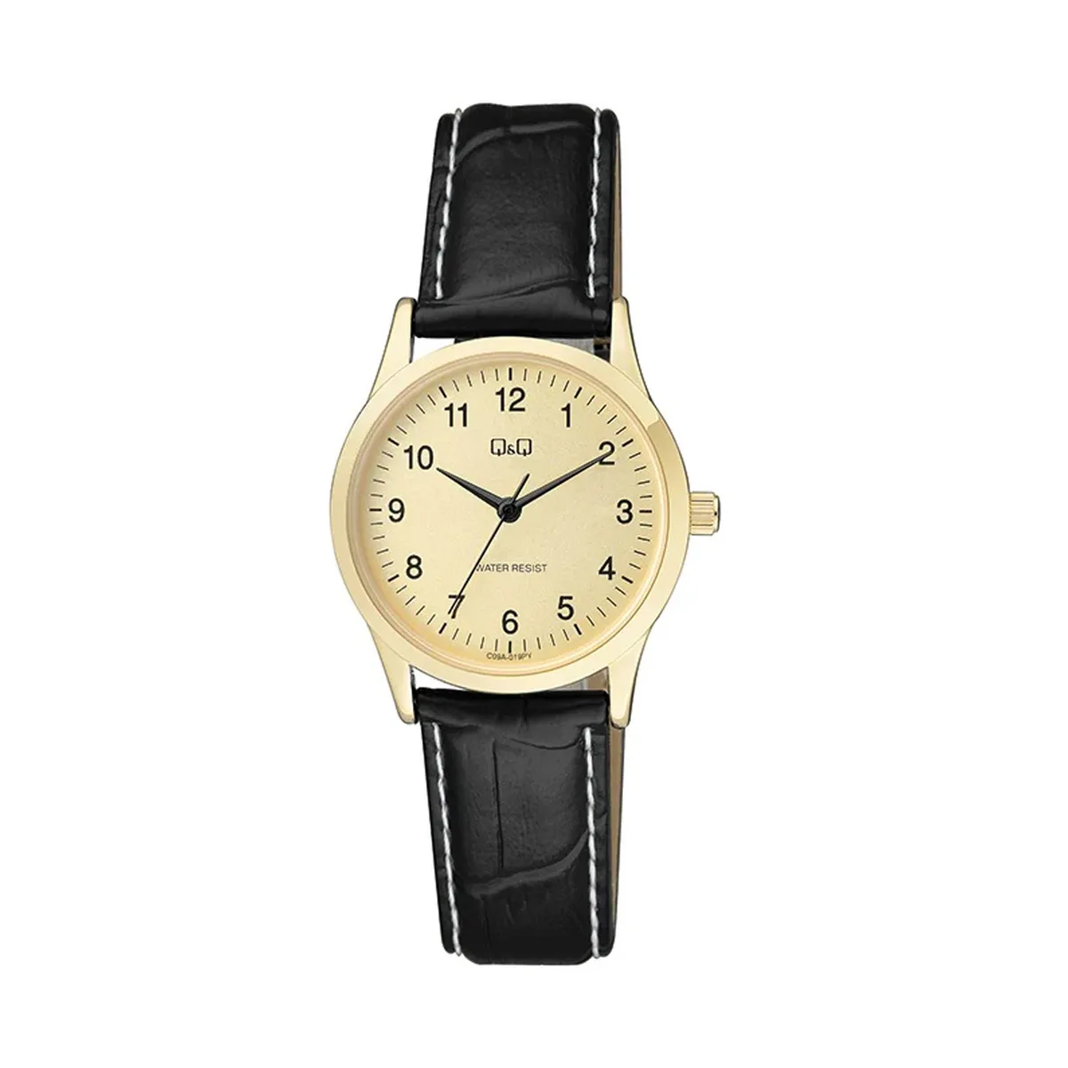 Q&Q - Reloj QQ de Cuero Negro con Dorado para Mujer resistente al agua