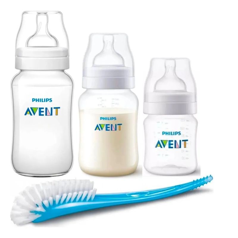 AVENT - Set Recien Nacido Avent Classic niño 3 Biberones + Escobilla