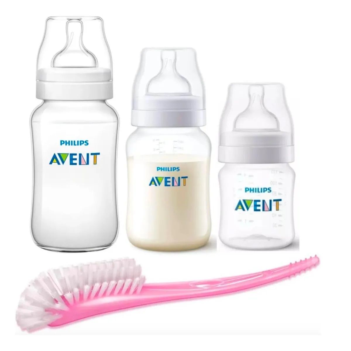 AVENT - Set Recien Nacido Avent Classic niña 3 Biberones + Escobilla
