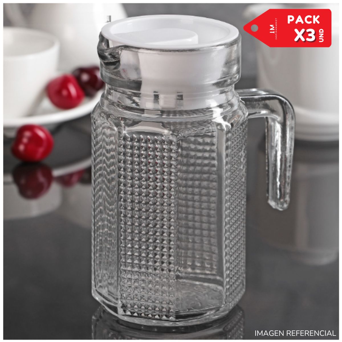 INSPIRA MARKET - Jarra de vidrio elegante con tapa 600ml Pack x3