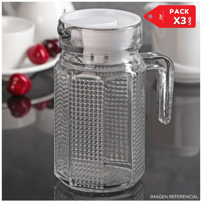 INSPIRA - Jarra de vidrio elegante con tapa 600ml Pack x3