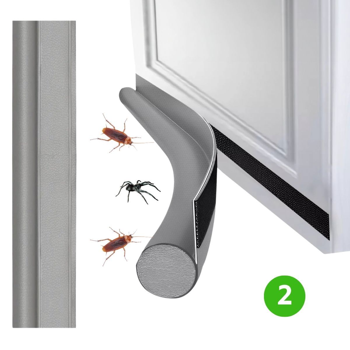 HOGARMAS - Set de 2 Burlete Tope Adhesivo para Puerta con Velcro para Fácil Limpieza Gris