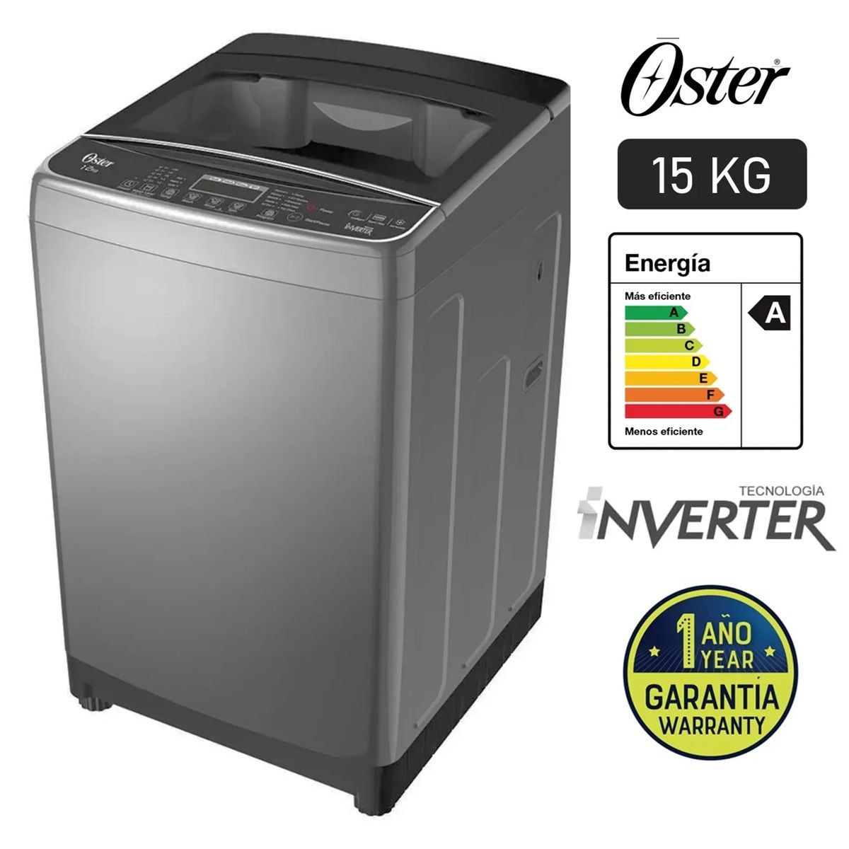 OSTER - LAVADORA OSTER CARGA SUPERIOR 15KG OS-PWSMD15WBSI BLACK INOX