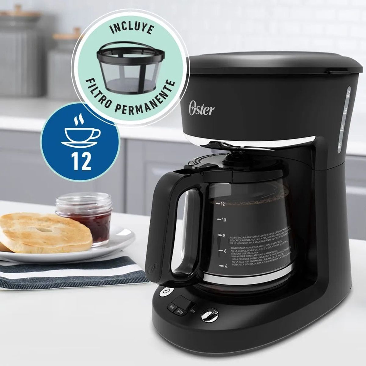 OSTER - Cafetera Oster 12 tazas con Auto apagado BVSTDCP12B